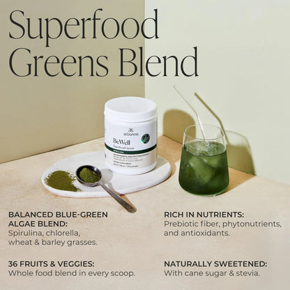 BeWell Superfood Greens Powder Suplemento Salud Polvo Frutas Verduras 7.8 Onzas