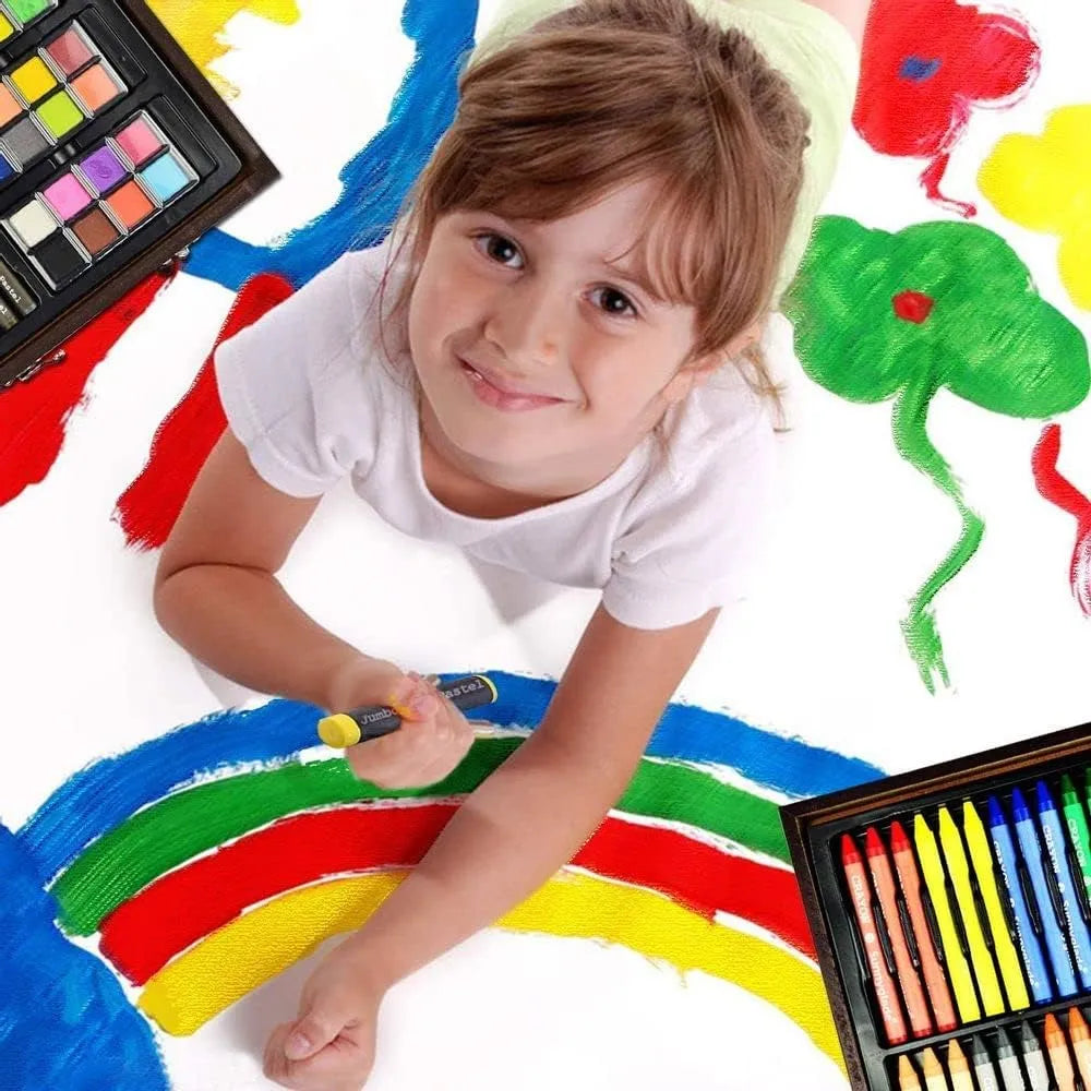 Kit De Dibujo Sunnyglade 145 Piezas Caja Madera Lápices Acuarelas Y Más