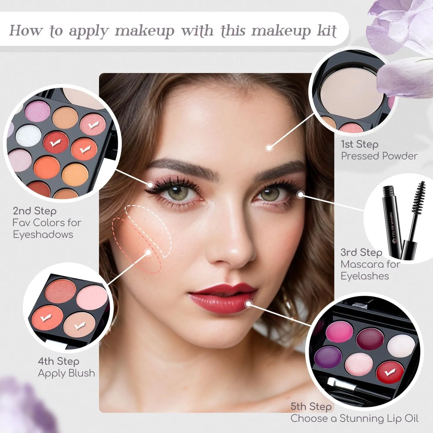 Kit De Maquillaje Portátil Nymph 24 Sombras Colorete Brillo Labios Cepillos