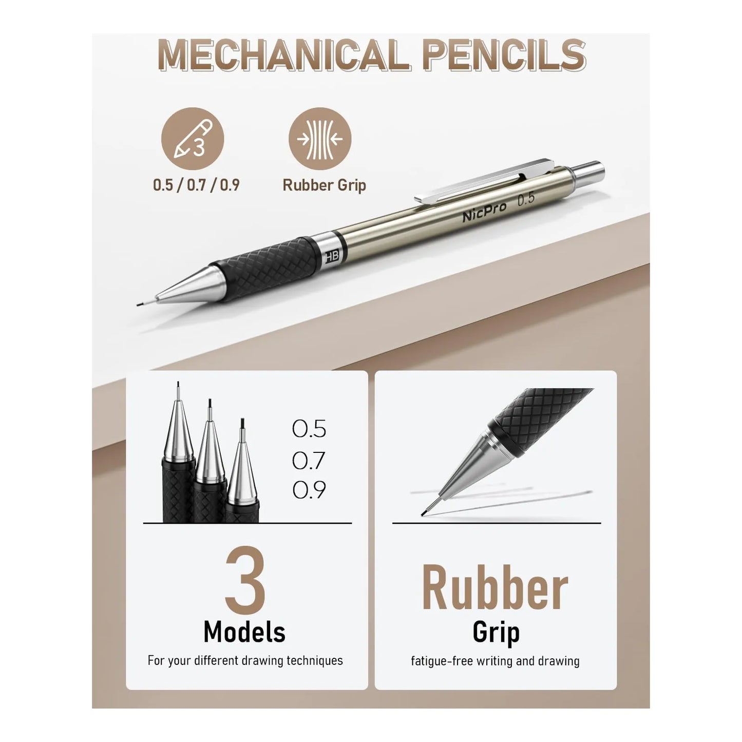 Juego De 30 Lápices Mecánicos Artísticos En Estuche De Cuero Con Minas Multicolor