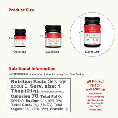 Miel De Manuka Cruda UMF 15 MGO 514 Natural 500g Importada De Nueva Zelanda
