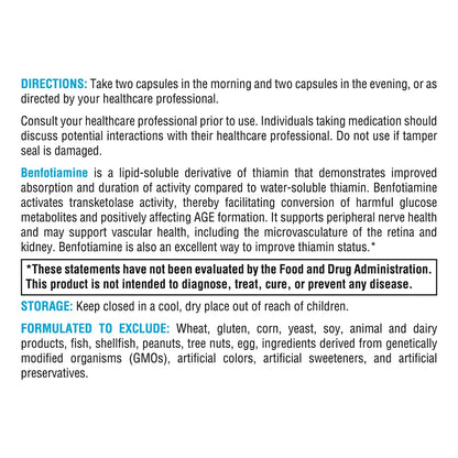 Benfotiamina 300mg Suplemento De Tiamina B1 Alta Biodisponibilidad 120 Capsulas