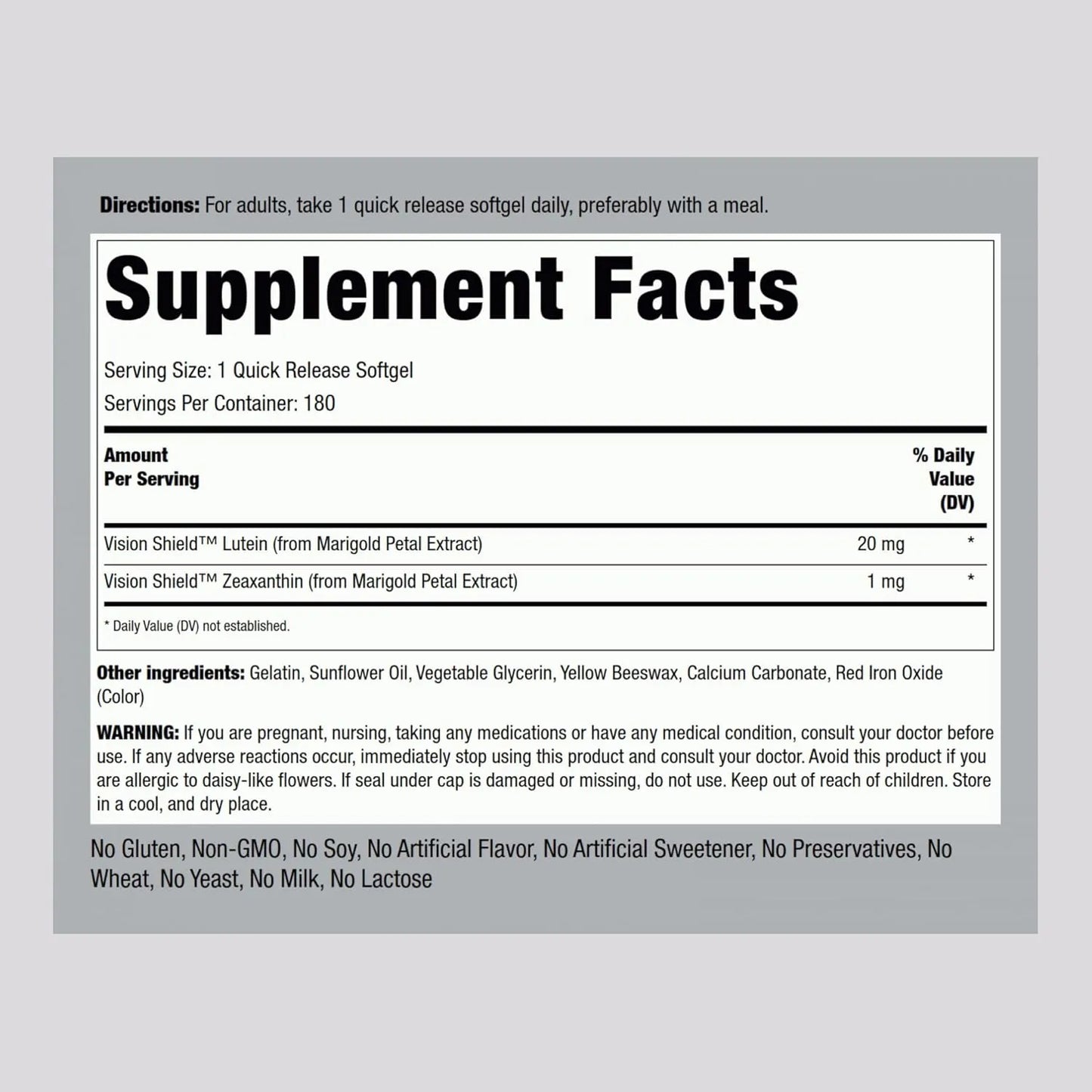 Suplemento De Luteína Y Zeaxantina 20 Mg 180 Cápsulas Blandas Protección Ocular