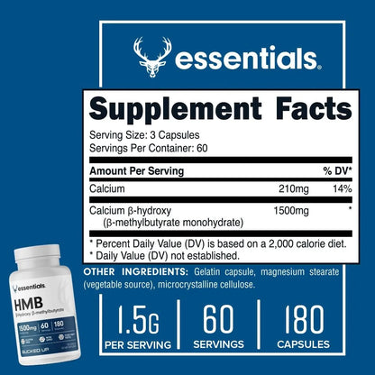 HMB 1500 Mg 60 Porciones 180 Cápsulas Esenciales Para Rendimiento Bucked Up