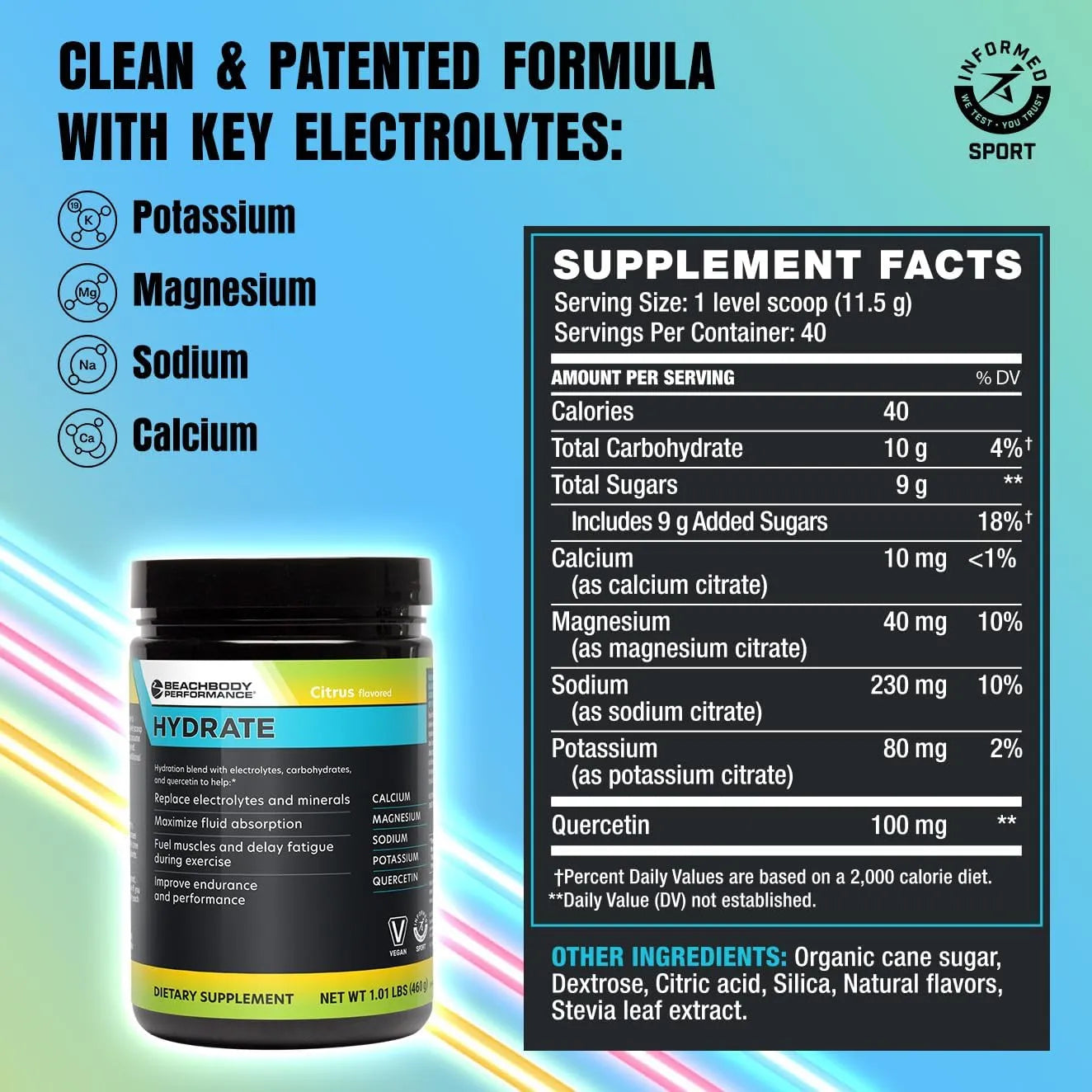 Polvo Hidratante Electrolitos Quercetina Potasio Magnesio BODi Hydrate Performance