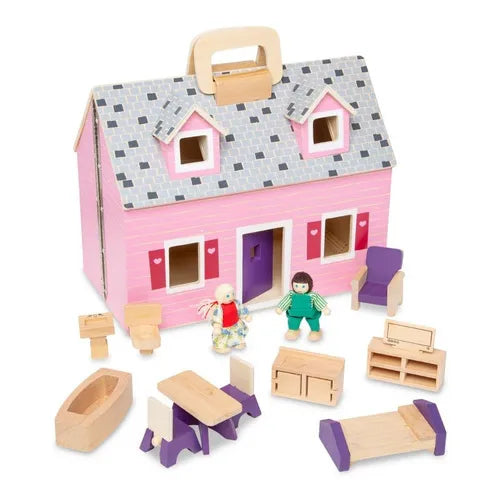 Casa Rosada Plegable Melissa Doug Casa Muñecas Madera Con Muebles Y Muñecas