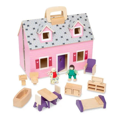 Casa Rosada Plegable Melissa Doug Casa Muñecas Madera Con Muebles Y Muñecas