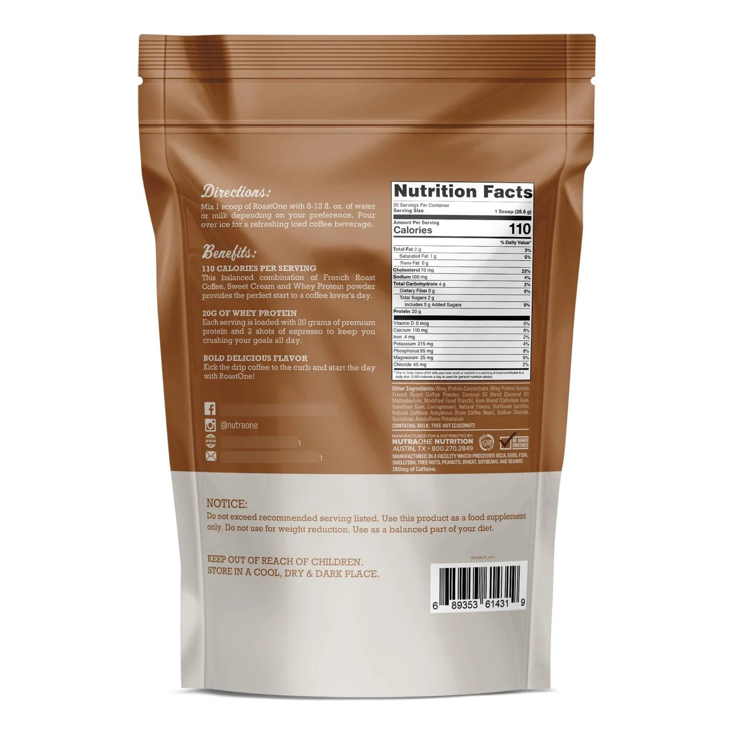 RoastOne Proteína De Café En Polvo 160 Mg Cafeína Energía Y Concentración