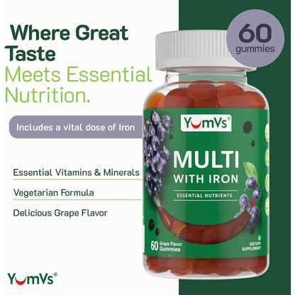 Gomitas Multivitamínicas Sabor Uva Con Hierro Para Adultos YUM-V'S 60 Unidades
