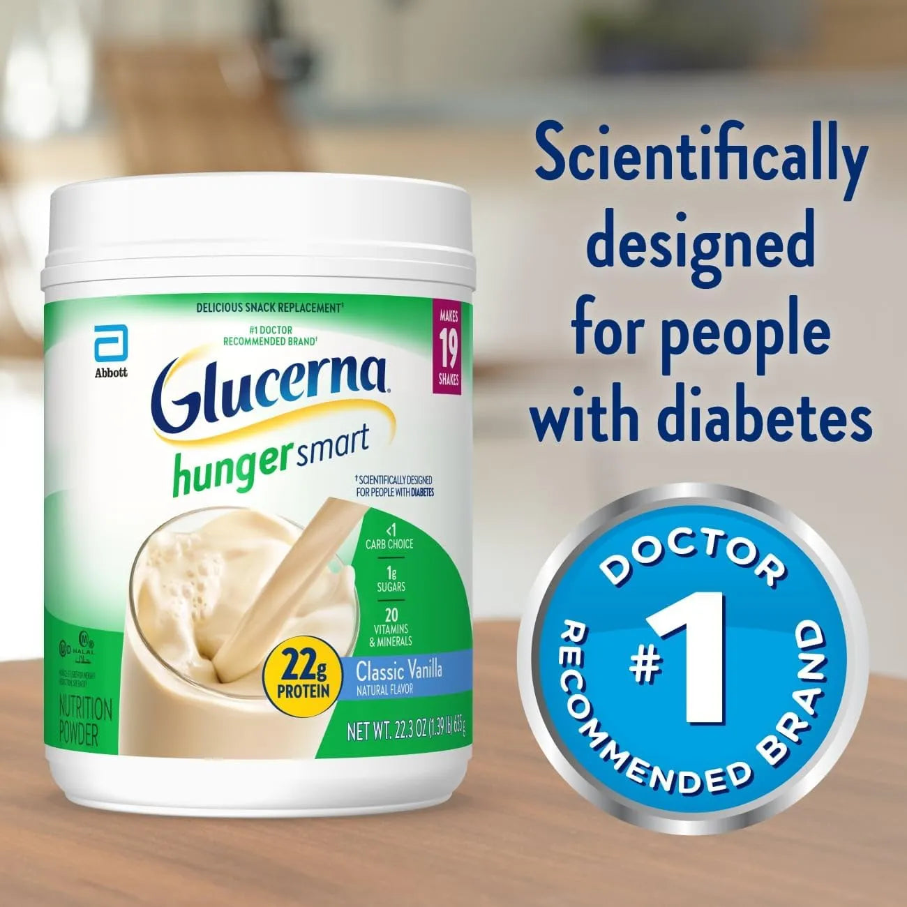 Glucerna Hunger Smart Polvo Nutrición Diabetes Control Azúcar Vainilla 22.3 Onzas