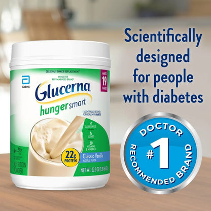Glucerna Hunger Smart Polvo Nutrición Diabetes Control Azúcar Vainilla 22.3 Onzas
