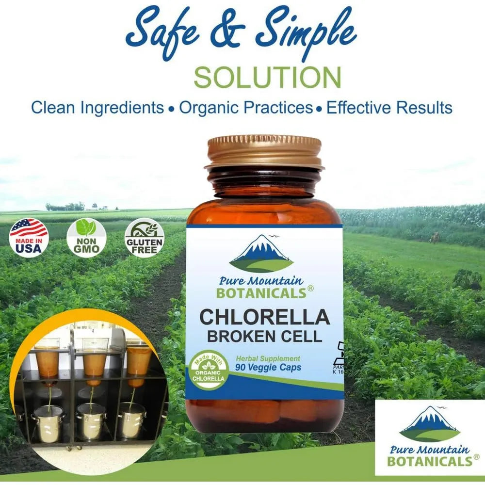 Cápsulas De Chlorella Orgánica 500 Mg Pure Mountain Botanicals Vegano Kosher