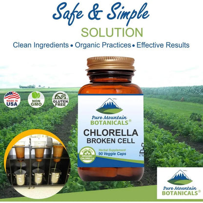 Cápsulas De Chlorella Orgánica 500 Mg Pure Mountain Botanicals Vegano Kosher