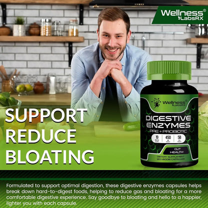 Enzimas Digestivas Con Probióticos Y Prebióticos 450 Mg 5 Mil Millones UFC Mejora Tu Digestión Y Salud Intestinal