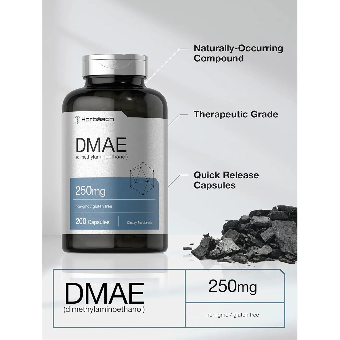 Dmae 250 Mg 200 Capsulas Bitartrato Puro Energia Cognitiva