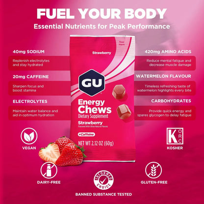 Gomitas Energéticas De Fresa Con Electrolitos 20 Mg Cafeína GU Energy