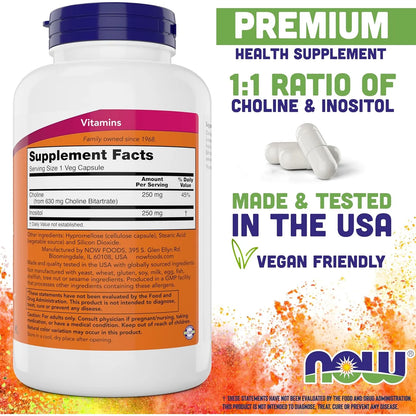 Cholina E Inositol 180 Cápsulas Vegetales Paquete Doble NOW Suplemento Cognitivo