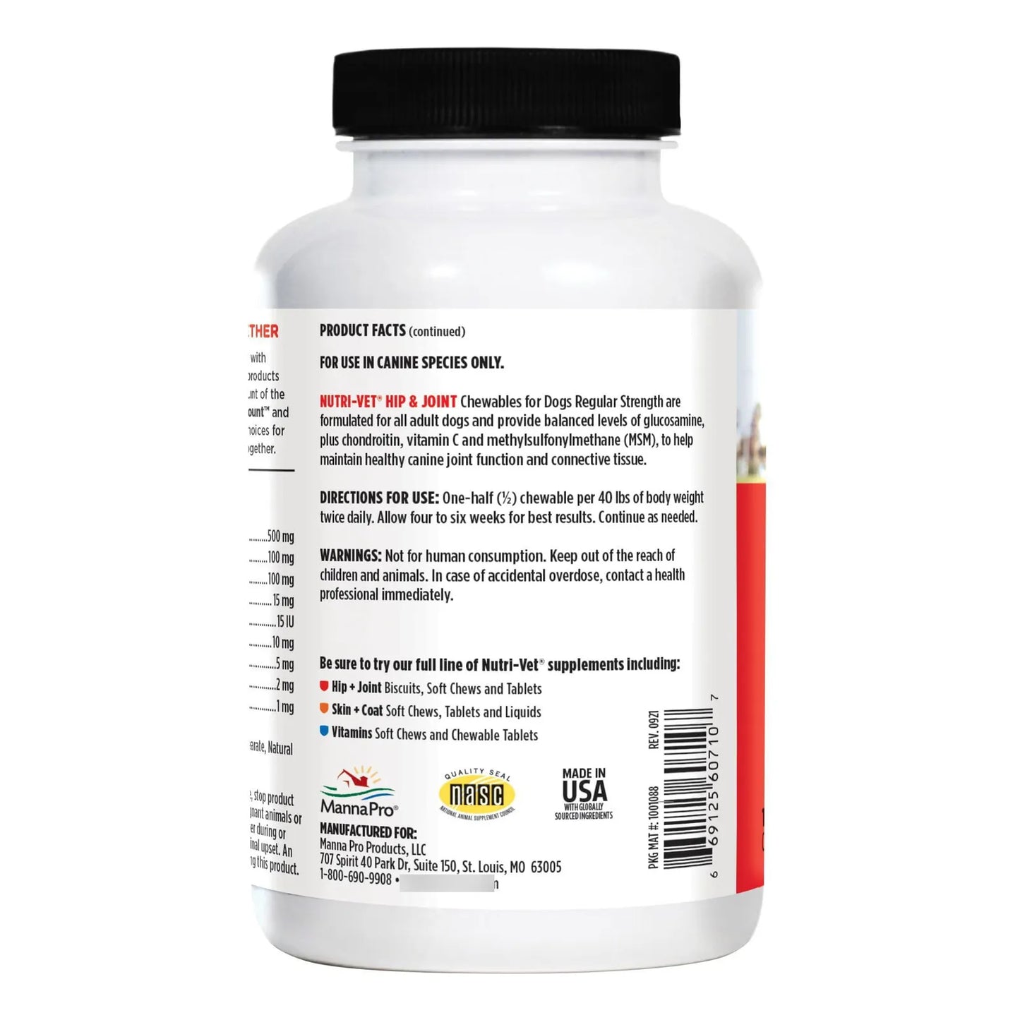 Suplementos Masticables Para Perros Con Glucosamina Y Condroitina NutriVet 180 Unidades
