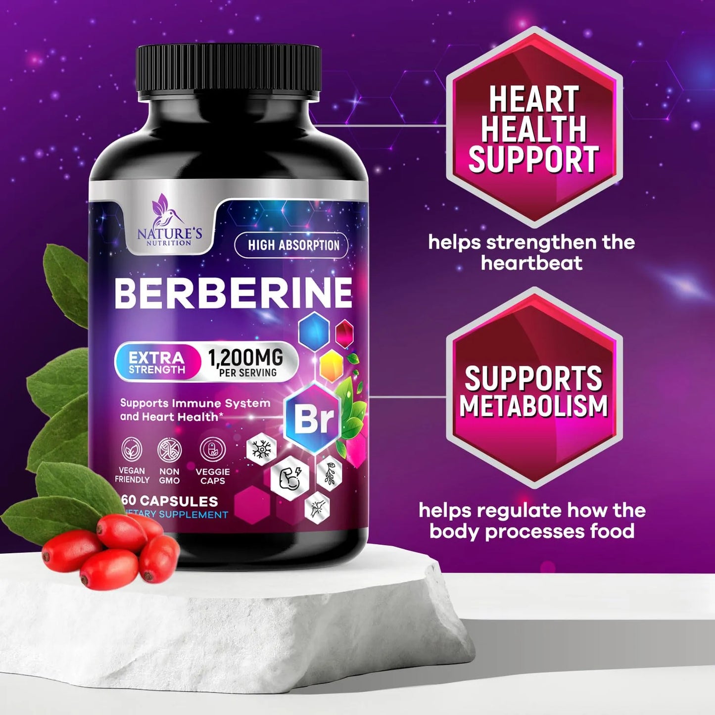 Suplemento De Berberina 1200 Mg Salud Cardíaca Y Apoyo Inmunológico