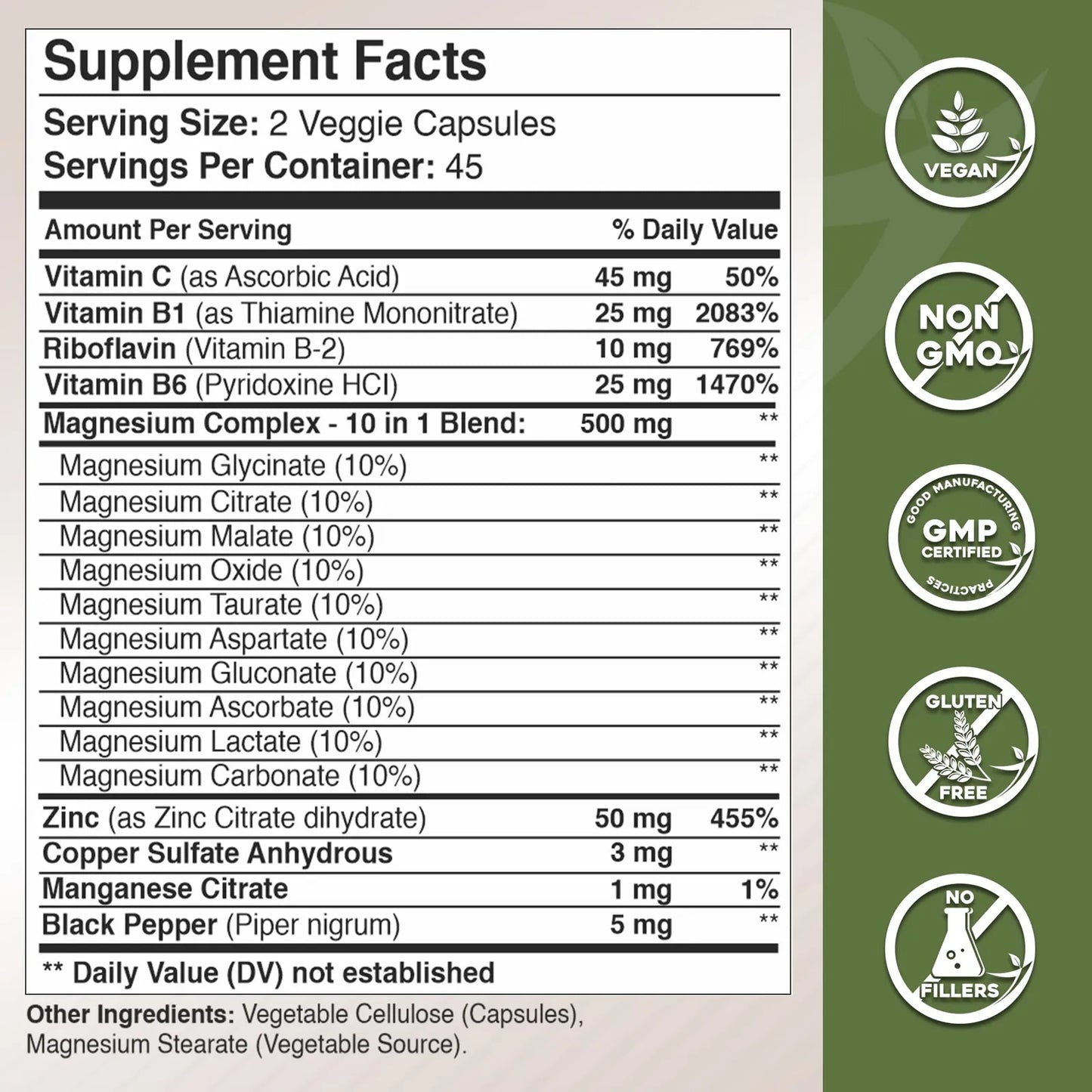 Complejo De Magnesio 10 En 1 Con Vitaminas B Y Minerales Gade Nutrition
