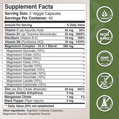 Complejo De Magnesio 10 En 1 Con Vitaminas B Y Minerales Gade Nutrition