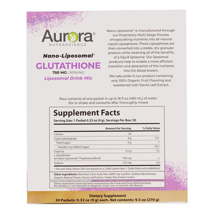 Mezcla De Bebida De Glutatión En Polvo Nano Liposomal 750 Mg Aurora Nutrascience Apoyo Inmunológico