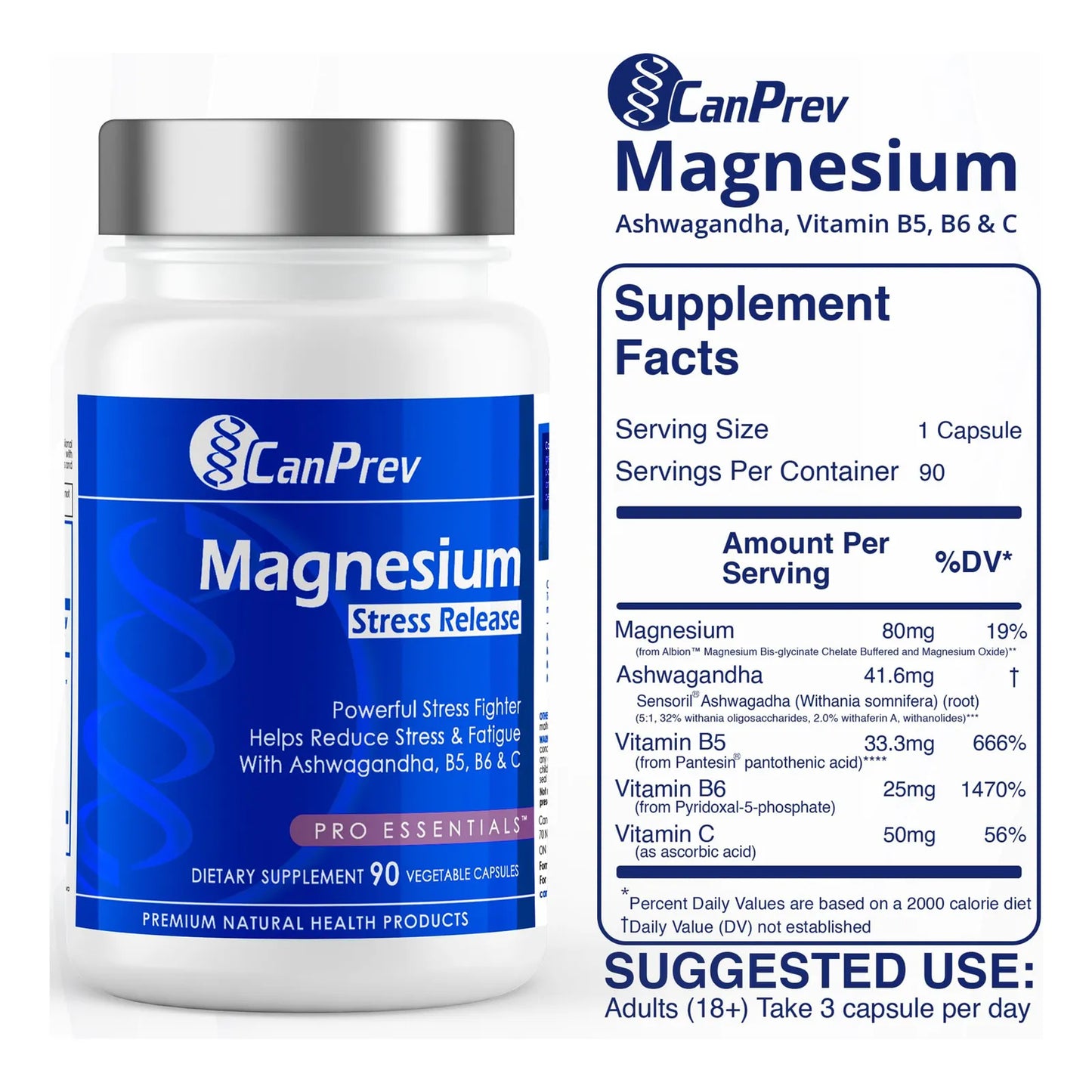 Bisglicinato De Magnesio Con Ashwagandha B5 B6 Vitamina C 90 Capsulas Sueño Reparador Energia