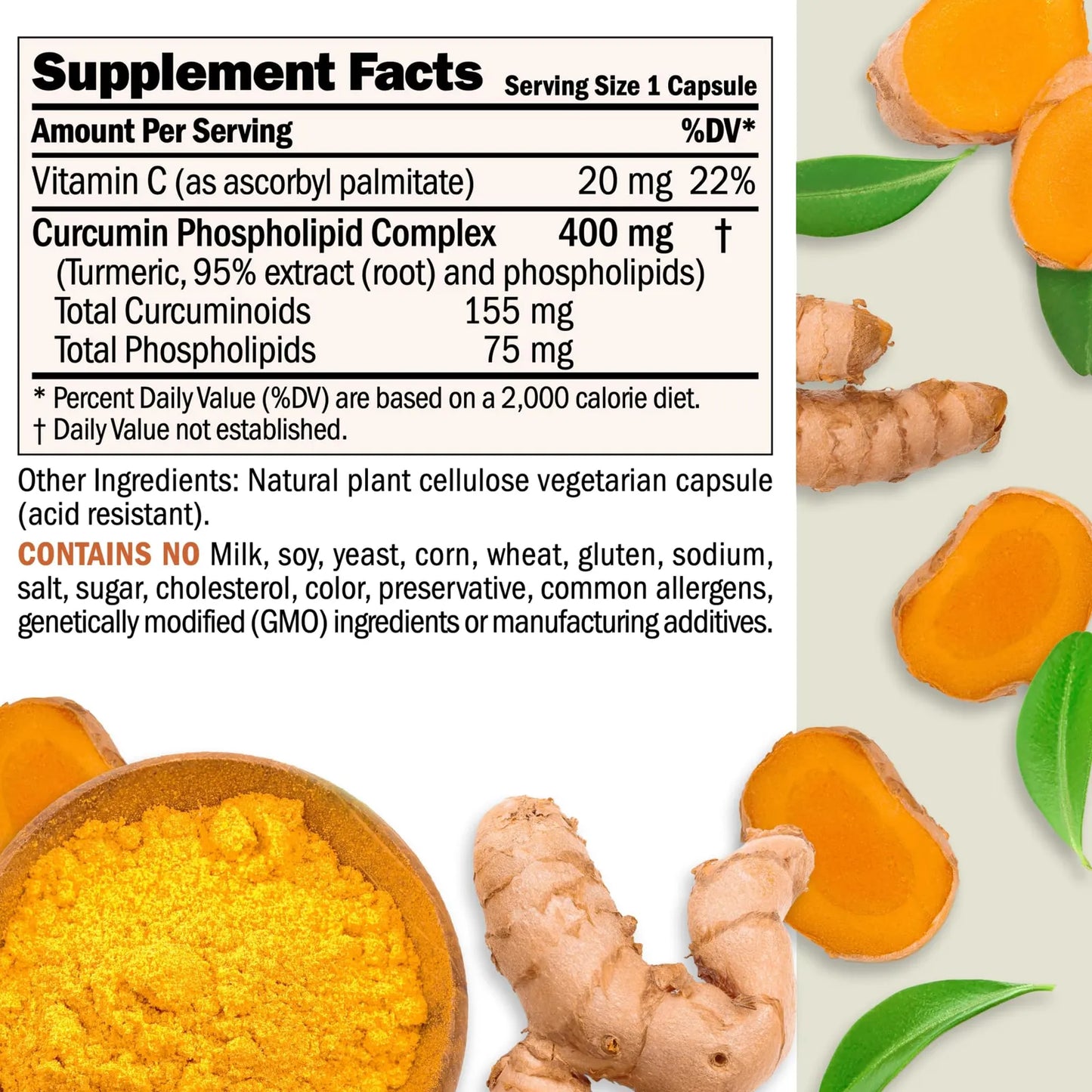 Cúrcuma 400 Mg 120 Cápsulas 95 Curcuminoides Complejo Fosfolípido Alta Absorción