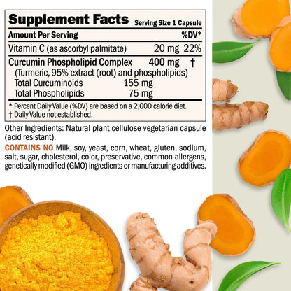 Cúrcuma 400 Mg 120 Cápsulas 95 Curcuminoides Complejo Fosfolípido Alta Absorción