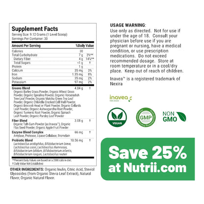 Superalimento En Polvo Orgánico Verde Nutrii Super Greens Digestion Energía Inmunidad