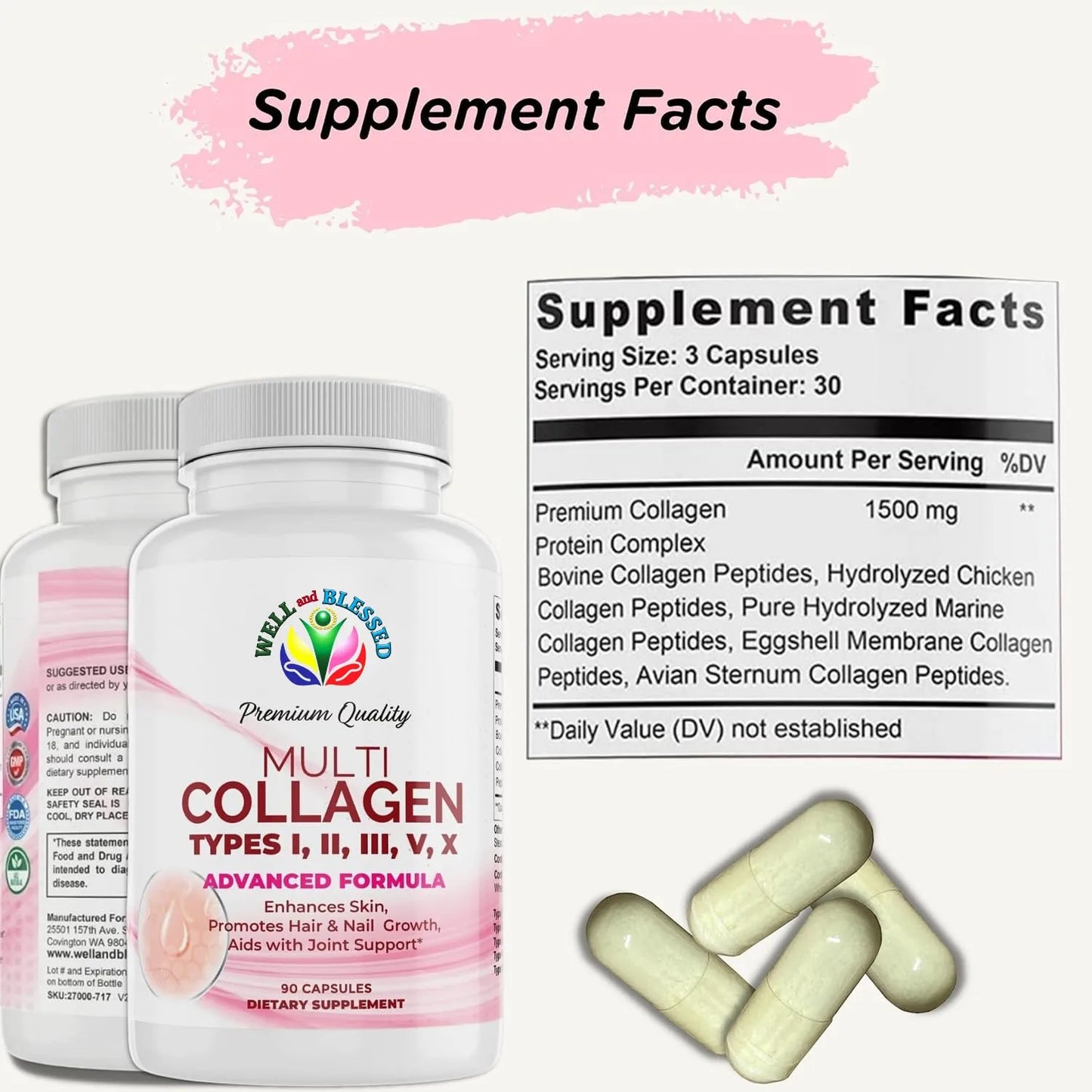 Colageno Multipremium Antiedad Piel Firme Cabello Uñas Fuertes 90 Capsulas
