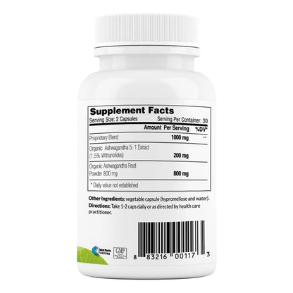 Capsulas Organicas De Ashwagandha 500 Mg Alivio Natural Del Estrés Y Energía Vegano Sin Gluten