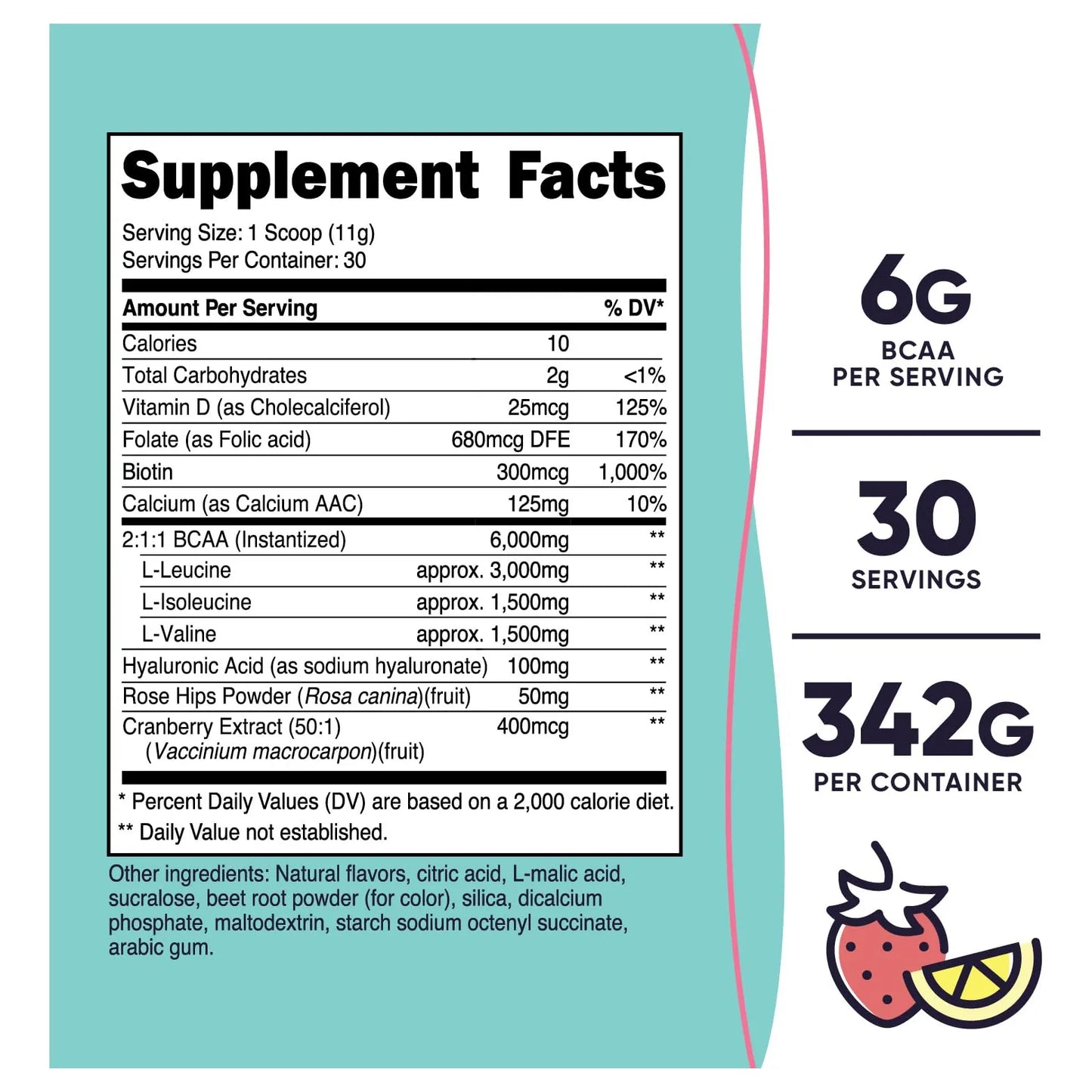 BCAA Para Mujer Limonada De Fresa 30 Porciones Sin Gluten Y Sin Omg
