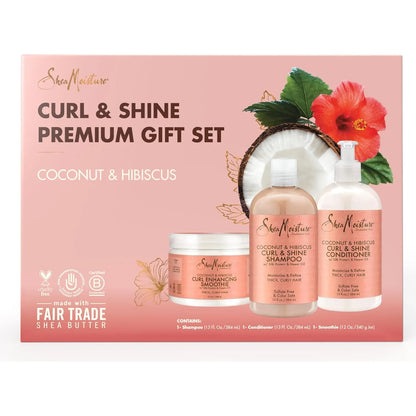 Kit Shea Moisture Coco Hibisco Champú Acondicionador Crema Rizos Definidos