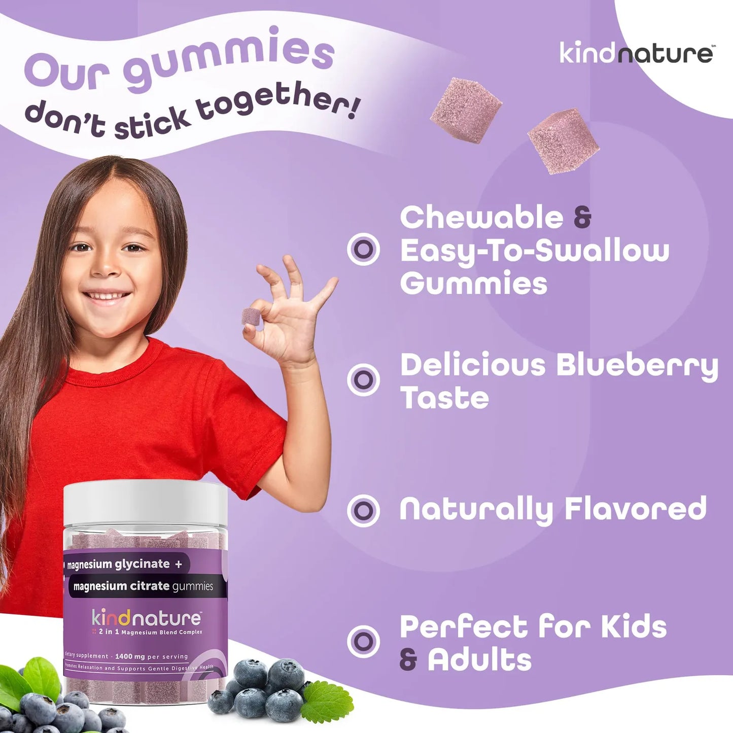 Kind Nature Gomitas De Glicinato De Magnesio Y Citrato Para Dormir Y Relajación