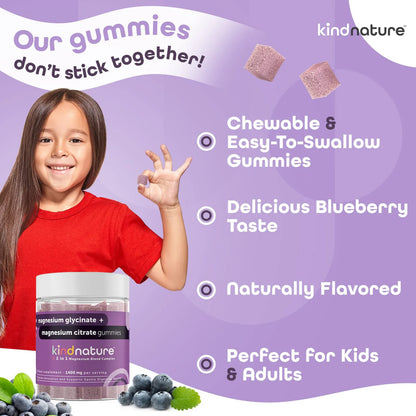 Kind Nature Gomitas De Glicinato De Magnesio Y Citrato Para Dormir Y Relajación