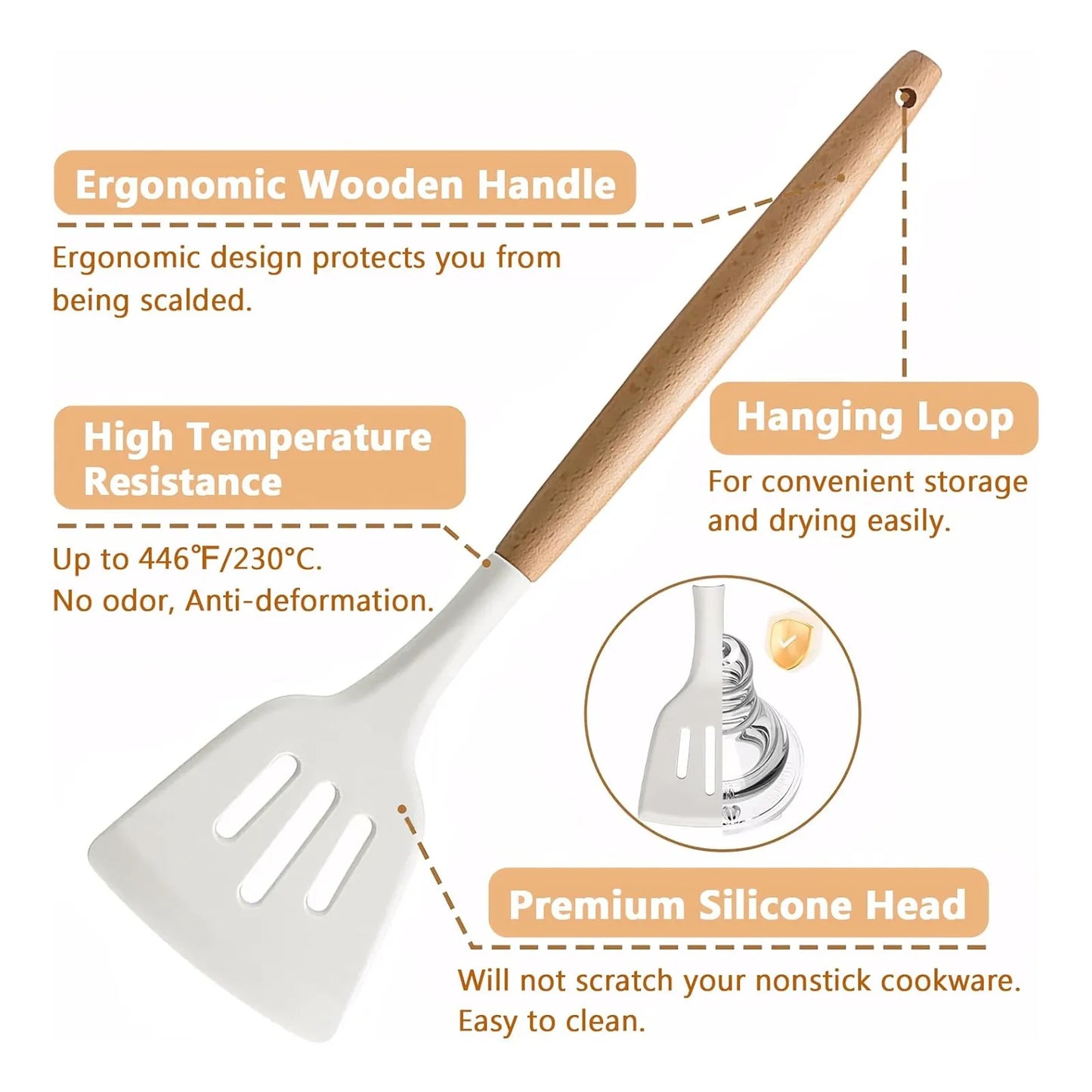 Juego De Utensilios Cocina 6 Piezas Silicona Antiadherente Mangos Madera Iocbyhz