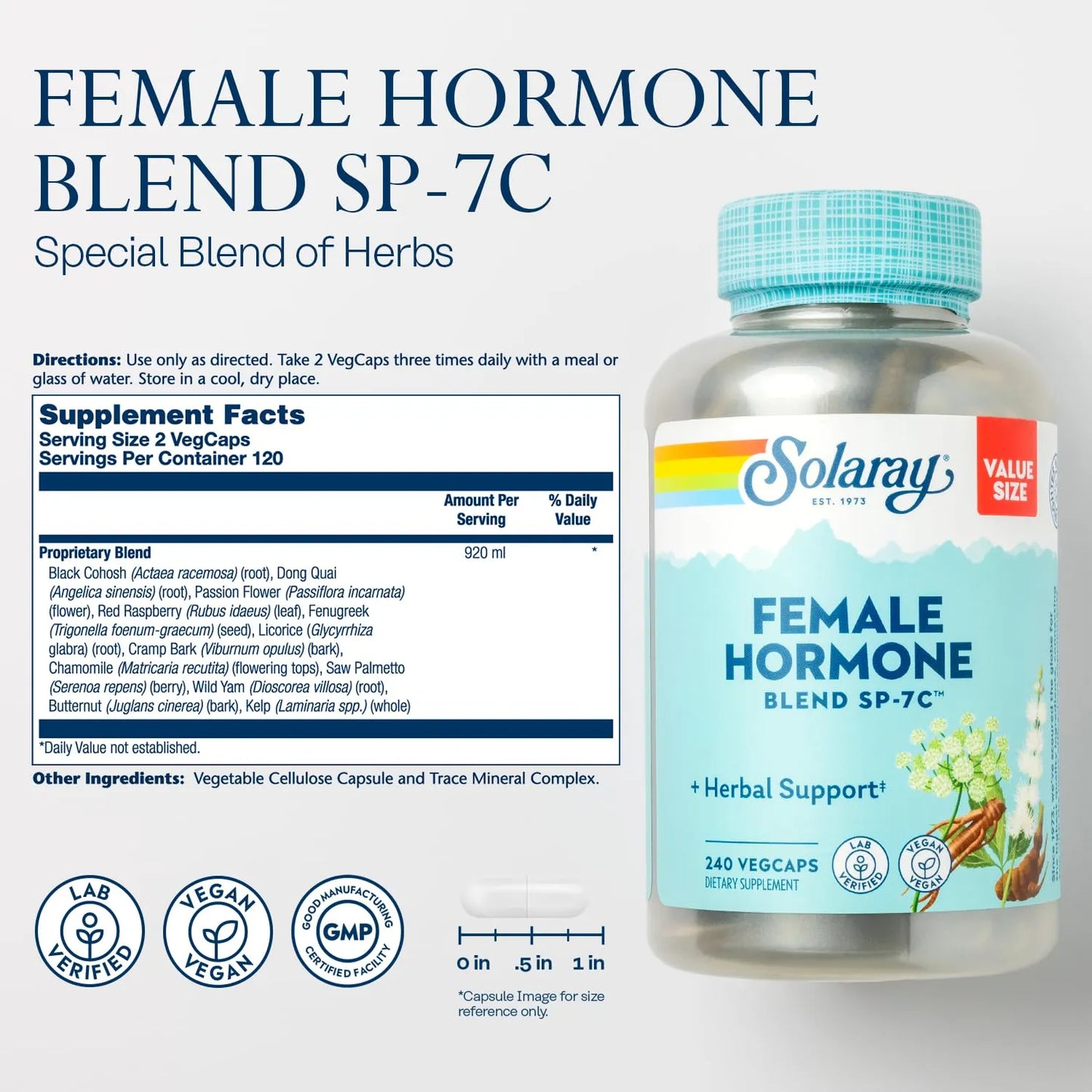 Mezcla Hormonal Femenina Equilibrio Hierbas Cohosh Negro Dong Quai Vegano