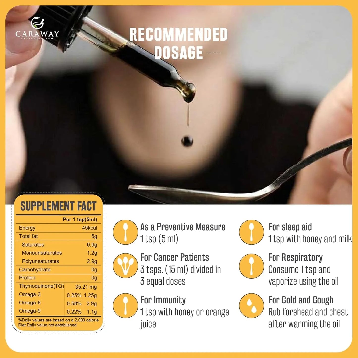 Aceite De Semilla De Comino Negro Prensado En Frio CARAWAY 8 Oz Refuerza Inmunidad Y Cabello