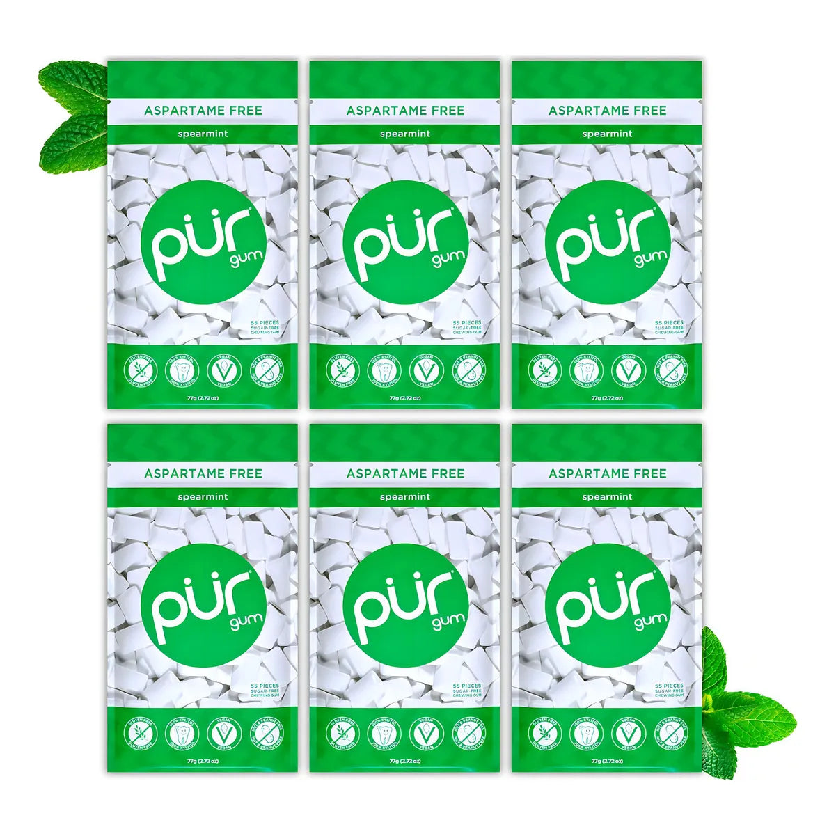 Pu Chicle Menta Verde 100 Xilitol 55 Und X 6 Paquetes Frescura Y Salud Dental