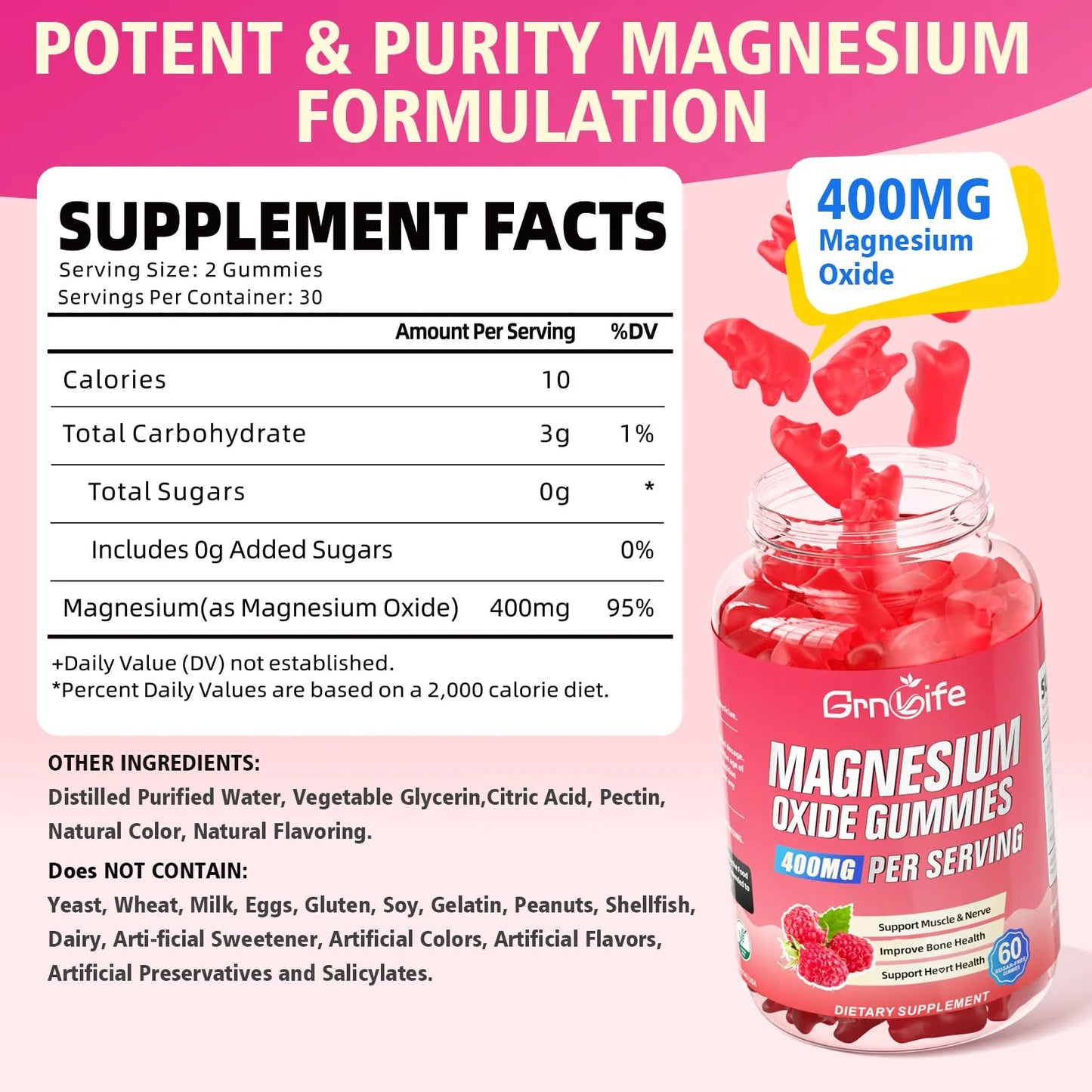 Gomitas Masticables De Óxido De Magnesio 400 Mg Sabor Frambuesa Vegano 60 Unidades
