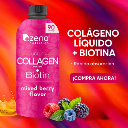 Colageno Liquido Zena Con Biotina Para Bienestar Diario Colágeno + Biotina 2500 Mg Frutos Rojos - Imagen 3