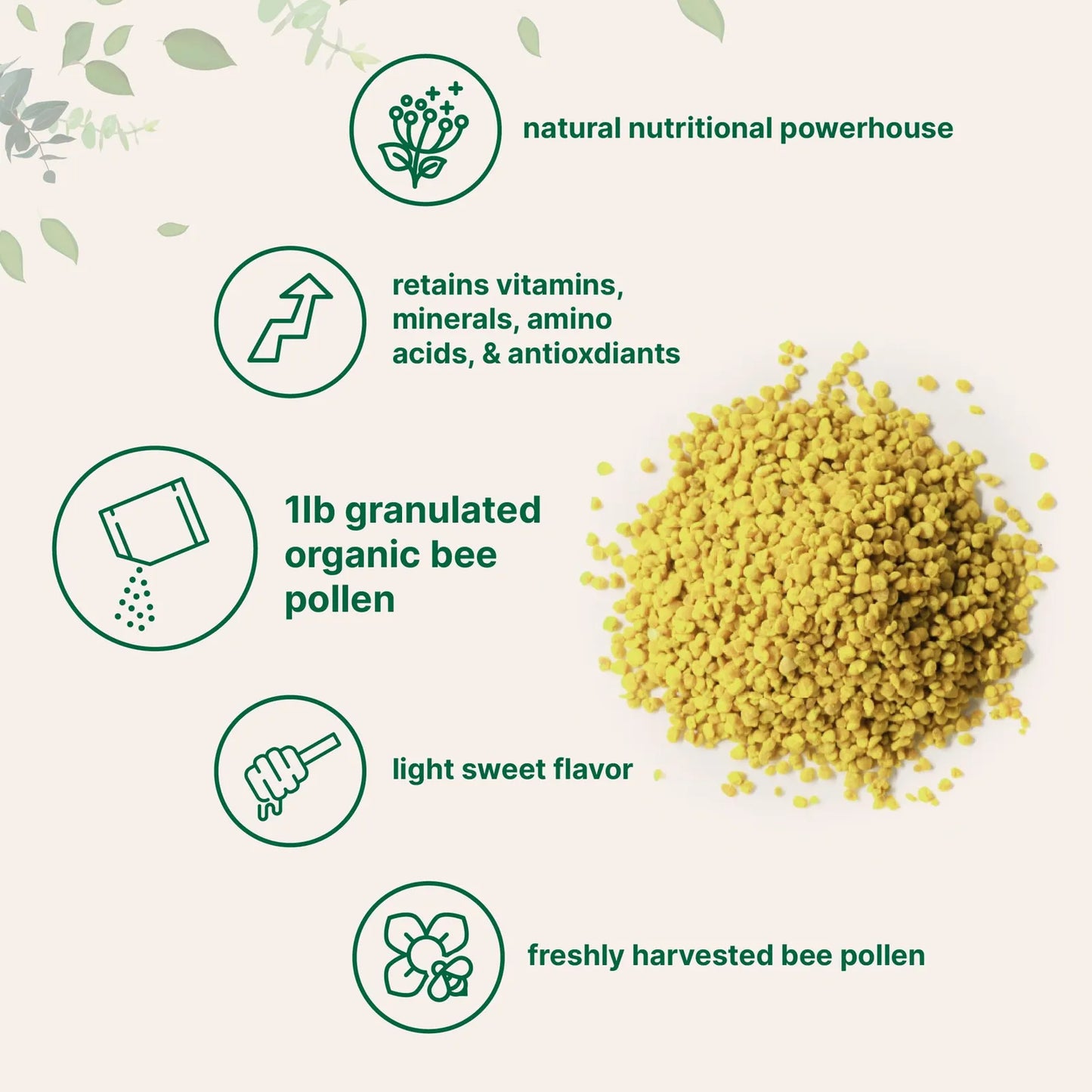 Gránulos De Polen De Abeja Orgánico 450g Superalimento Natural Rico En Vitaminas