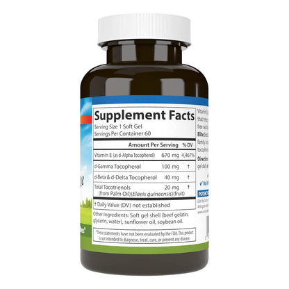 Vitamina E 1000 Ui Con Tocoferoles Tocotrienoles 60 Capsulas Blandas