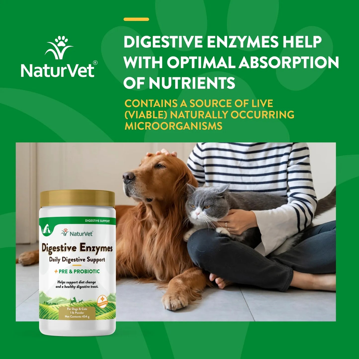 Enzimas Digestivas Con Probióticos Y Prebióticos Para Perros Y Gatos 1 Lb Polvo