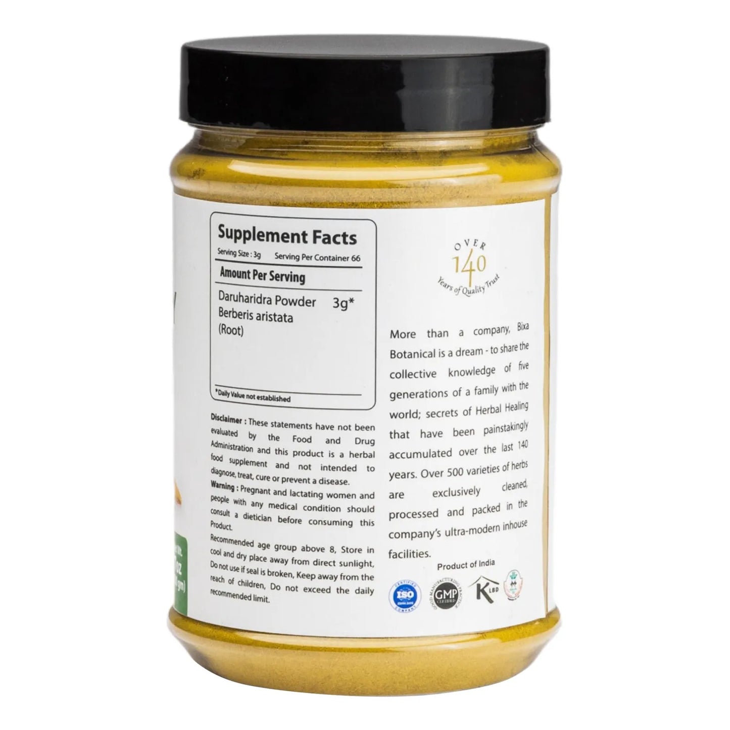 Polvo De Raíz De Berberis Aristata 200g Hierbas Ayurvédicas Sin Gluten Vegano