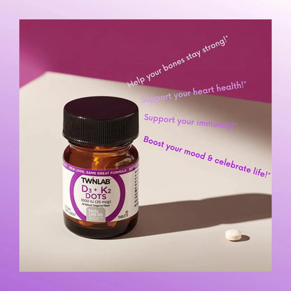 Vitamina D3 1000 Ui Y K2 Dots Paquete De Tres Frascos Twinlab Suplemento Para Huesos Corazón E Inmunidad