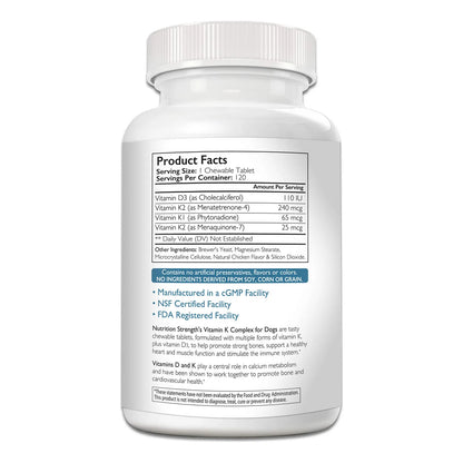 Vitamina K1 K2 Y D3 Para Perros Tabletas Masticables 120 Unidades