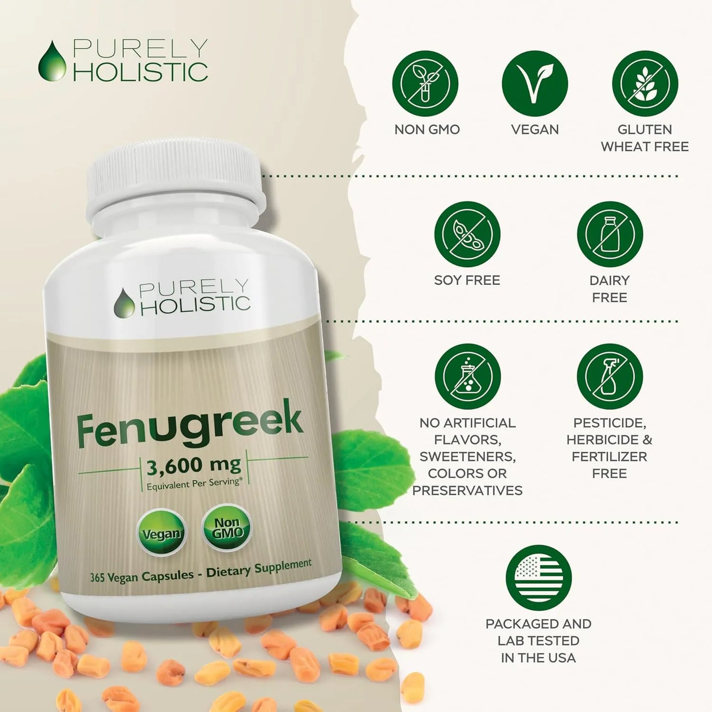 Capsulas De Fenogreco 3600 Mg 365 Unidades Extracto Concentrado Vegano Sin Omg