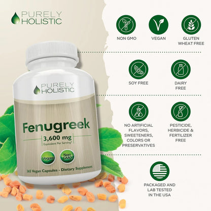Capsulas De Fenogreco 3600 Mg 365 Unidades Extracto Concentrado Vegano Sin Omg